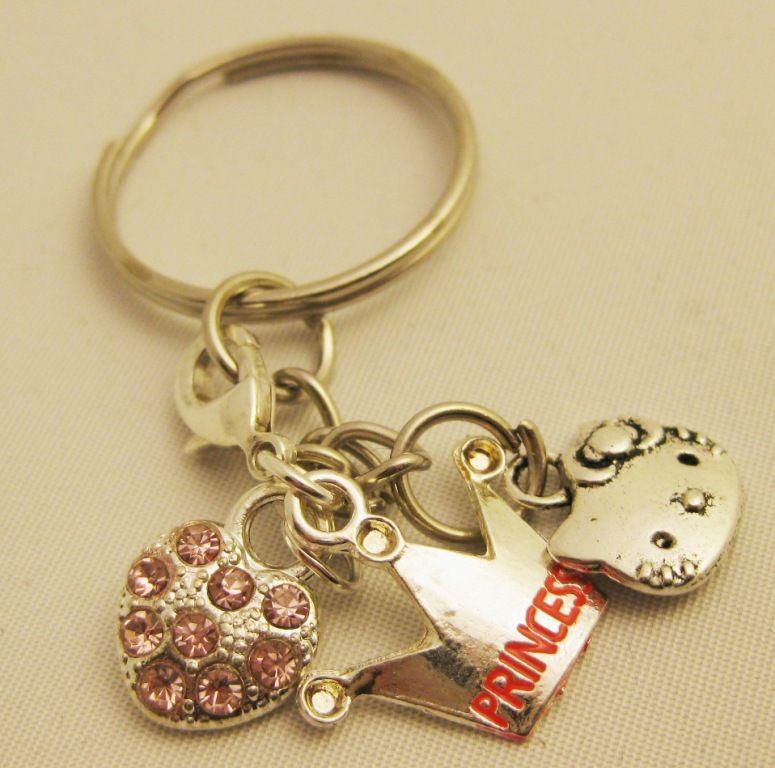 K36 pink rhinestone heart hello kitty princess key chain keychain cartoon anime