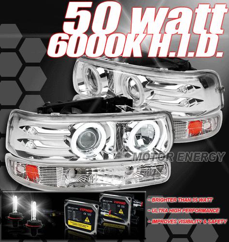 Silverado tahoe suburban ccfl halo led projector head light+bumper+hid 50w 6000k