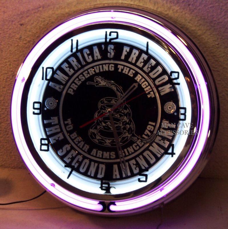 18" america's freedom 2nd amendment double neon clock right to bear arms