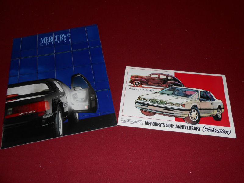 1989 mercury cougar brochure / catalog + big 50th anniversary mercury postcard!