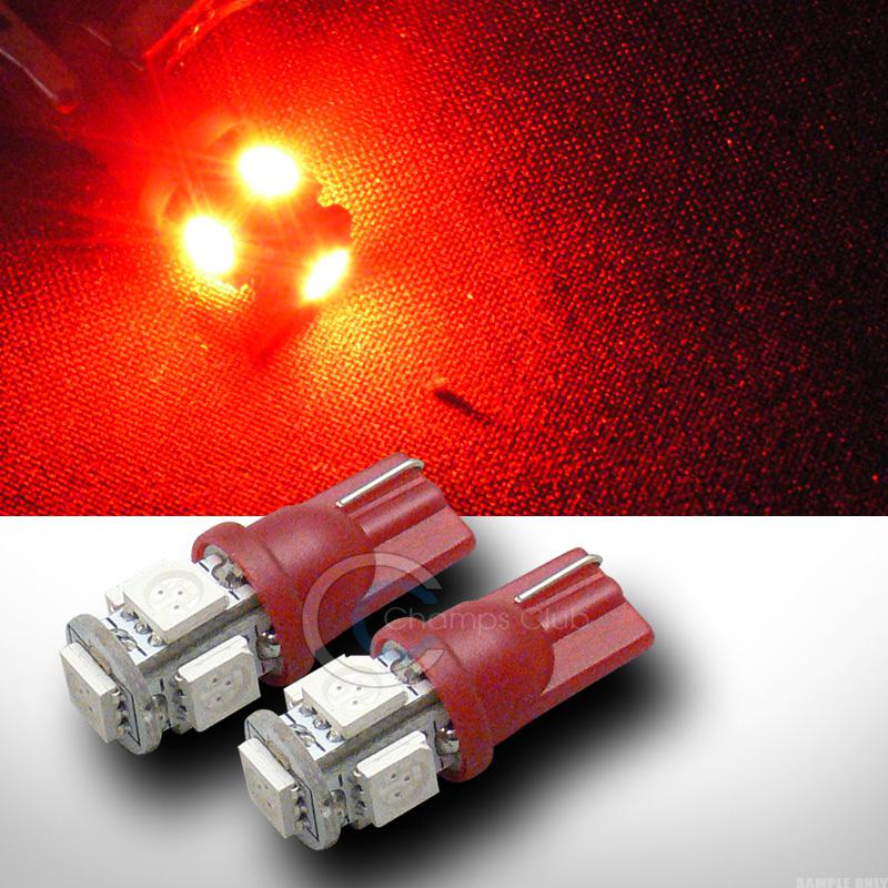 2pc red t10 wedge base 5x 5050 smd led car brake/reverse/backup light bulb set