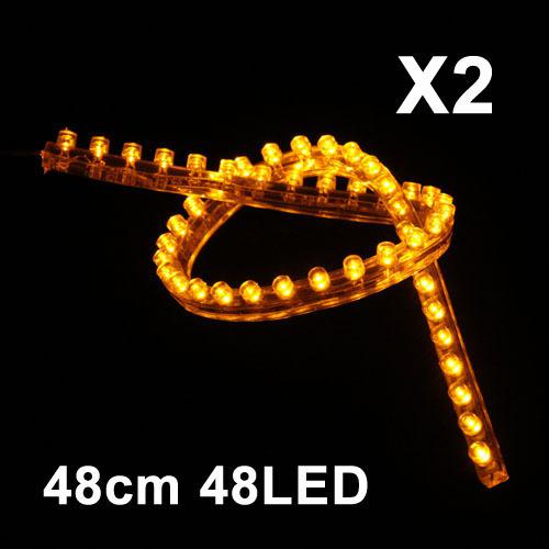 2x 12v 48cm 48 led strip car flexible grill light lamp bulb yellow waterproof