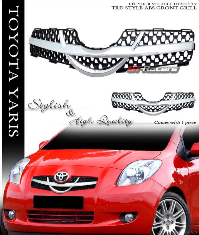 Chrome/blk sport mesh front hood bumper grill grille abs 06-08 toyota yaris 3dr
