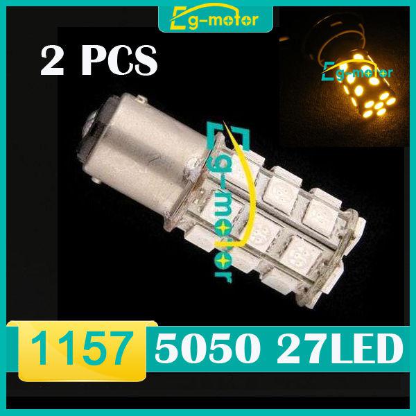 2pcs 1157 bay15d 27-smd 5050 led tail brake stop light bulb xenon yellow