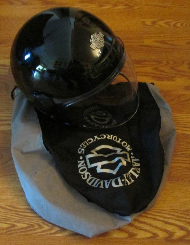 Harley davidson black jet motorcycle helmet w/ intercom, microphone hookup & bag