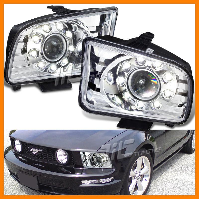 05-09 ford mustang chrome projector headlights new pair driver+passenger set