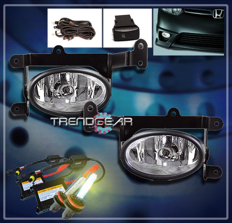 06 07 08 honda civic 2dr jdm bumper driving fog lights lamp+oem switch+3000k hid