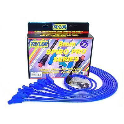 Taylor spark plug wires spiro-pro race-fit 8mm blue 45 deg boots bbc over valve