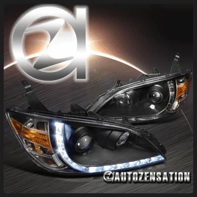 04-05 honda civic 2dr 4dr black r8 led drl projector headlights