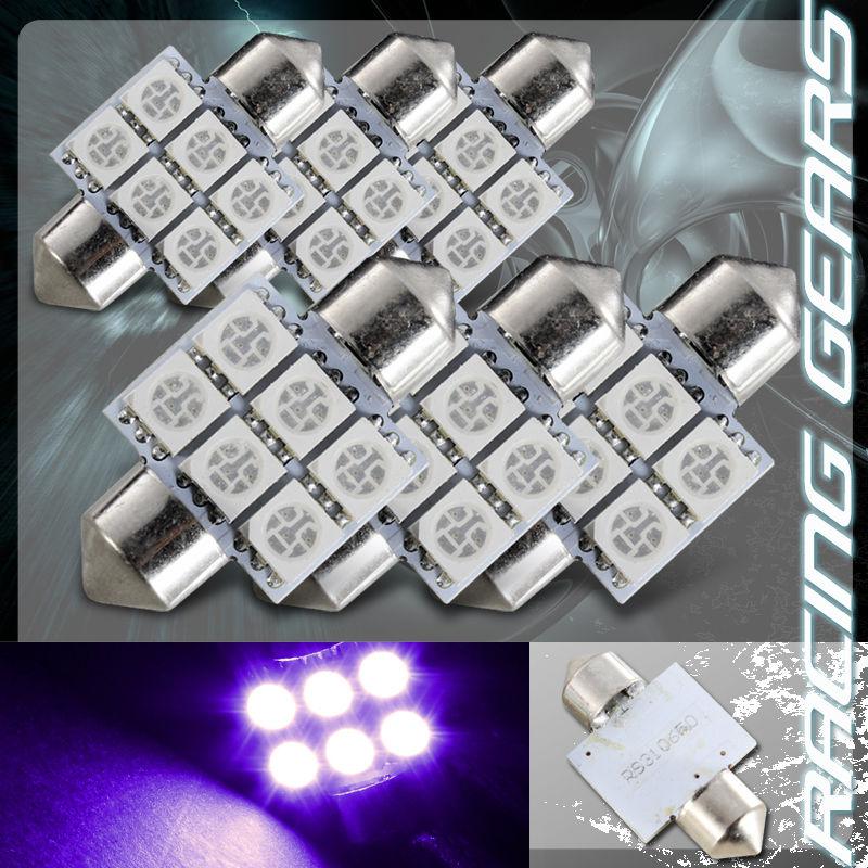 6x 31mm 1.25" purple 6 smd led festoon replacement dome interior light lamp bulb