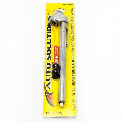 Dual head car tire pressure gauge by auto solutions up to 120 psi / 850 kpa for