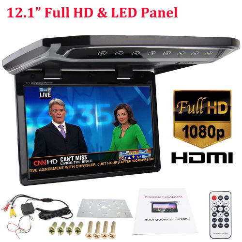 2 video-in flip down monitor in-car overhead 1080p hd ceiling display hdmi fm sd