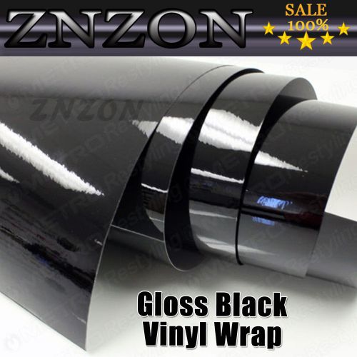 8&#034;x 60&#034; black glossy gloss vinyl diy wrap film roll sheet sticker air free