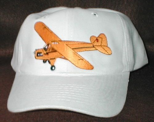 Hat with j3 cub airplane aircraft embroidered emblem low profile whte hat r/c