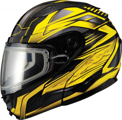 Gmax gm64s vortex full face modular snowmobile helmet black/yellow - 7 sizes