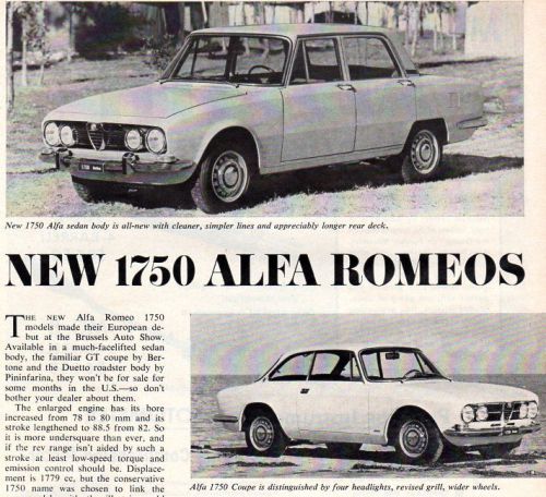 Vintage original 1968  alfa  romeo  1750  sedan  &amp;  coupe article - 8 &#034; x 11 &#034;