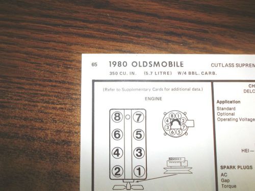 1980 oldsmobile eight series models 5.7 litre 350 ci v8 4bbl tune up chart