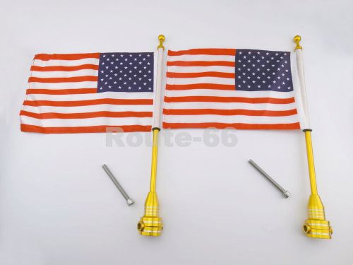 2 motorcycle rear side gold mount flag pole usa flag for harley hd luggage rack