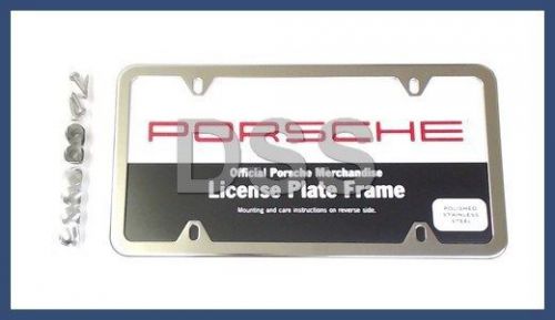 New genuine porsche license plate frame polished stainless slim + warranty