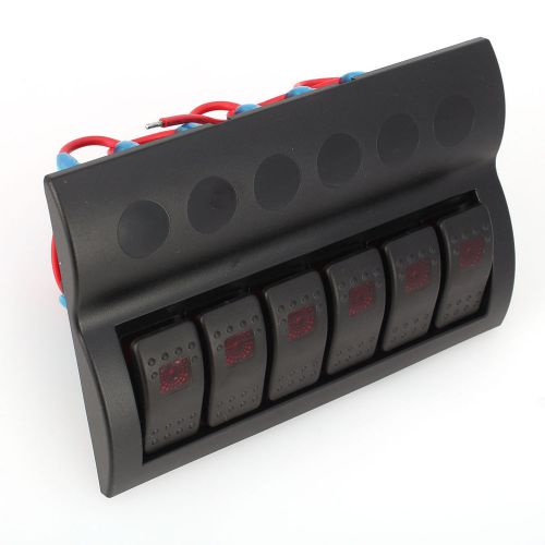 6 gang red led rocker switch panel with circuit breakers marine boat 12v 24v new