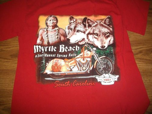 Myrtle beach 62nd annual spring rally 2002 native amer &amp; wolves red t-shirt med