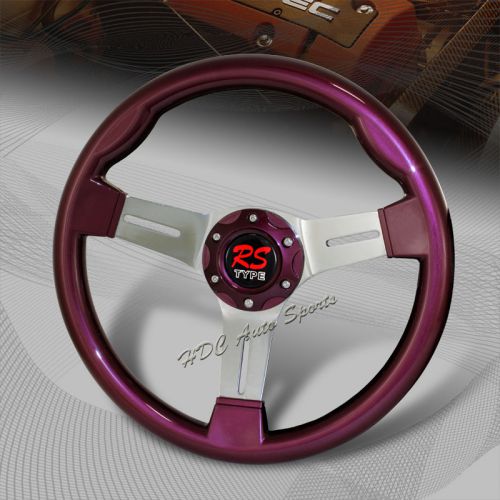 Jdm 350mm 6-hole purple wood grain chrome 3-spoke steering wheel universal 4