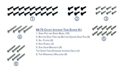 1969-1970 mustang coupe interior trim screw kit - new