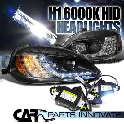 1999-2000 civic black r8 drl projector headlights+led signal+h1 6000k hid kit