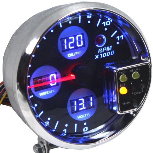 5&#034; digital 4in1 tachometer water temp volt voltage oil press pressure gauge wys