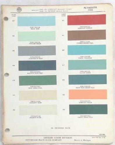 1955 plymouth ppg  color paint chip chart all models original mopar