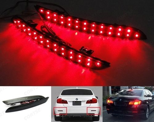 Black smoked lens bumper reflector led tail brake stop light 2011+ bmw 5-series