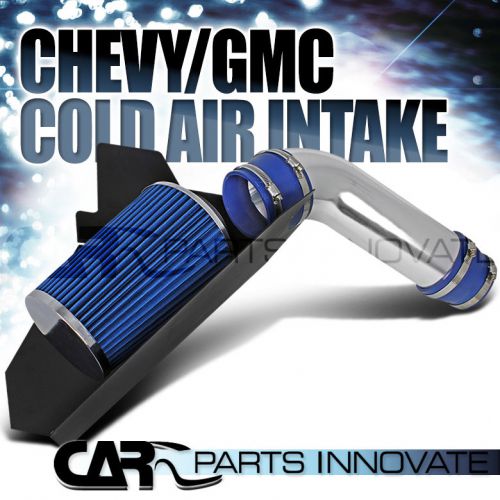 C/k silverado tahoe yukon 5.0l 5.7l v8 heat shield cold air intake+filter blue