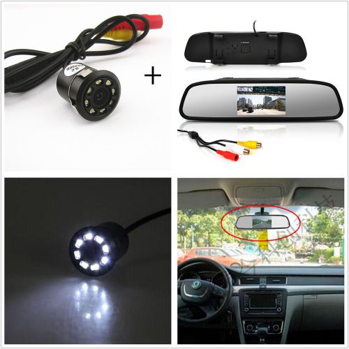 Car rear view mirror display monitor+8led night vision reverse parking hd camera