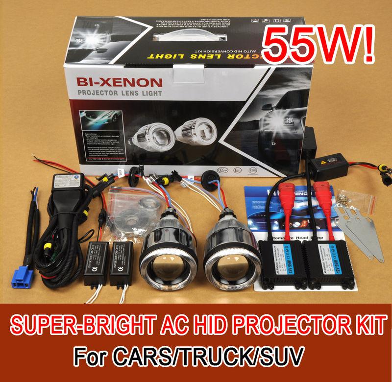 3.0" universal car headlights hid bi-xenon projector lens kit halo angel eye 55w