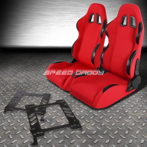 Pair type-4 reclining red pvc racing seat+bracket for 02-07 wrx / sti gd / gg