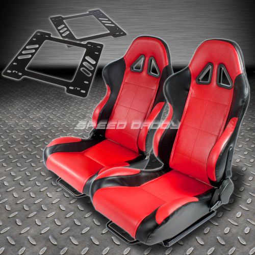 Pair type-5 reclining black red woven racing seat+bracket for 78-88 monte carlo