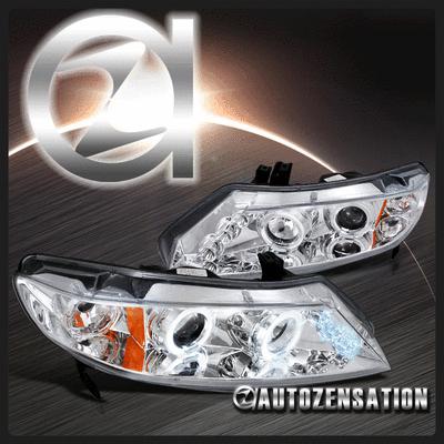 06-11 honda civic 4dr sedan chrome led drl halo projector headlights