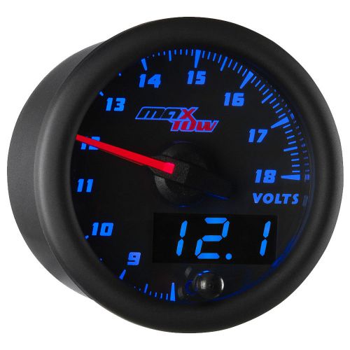 52mm black &amp; blue maxtow double vision volt gauge - mt-bdv05