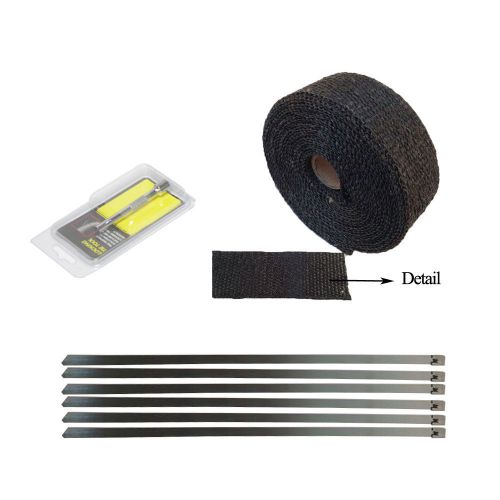 Black graphite exhaust heat wrap 1.5in x 5m &amp; stainless ties kit+tie tool hiwow