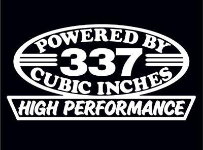 2 high performance 337 cubic inches decal set hp v8 engine flathead stickers