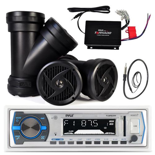 Pyle bluetooth usb marine radio, dual 6.5&#034; 2-way powered  speaker set, antenna