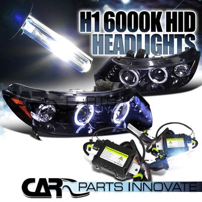 Glossy black 06-11 civic 2dr smoke led projector headlights+h1 6000k hid kit