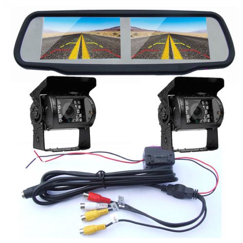 4.3&#034; dual screen car rear view mirror monitor + 2x truck ir backup camera 4ch-av