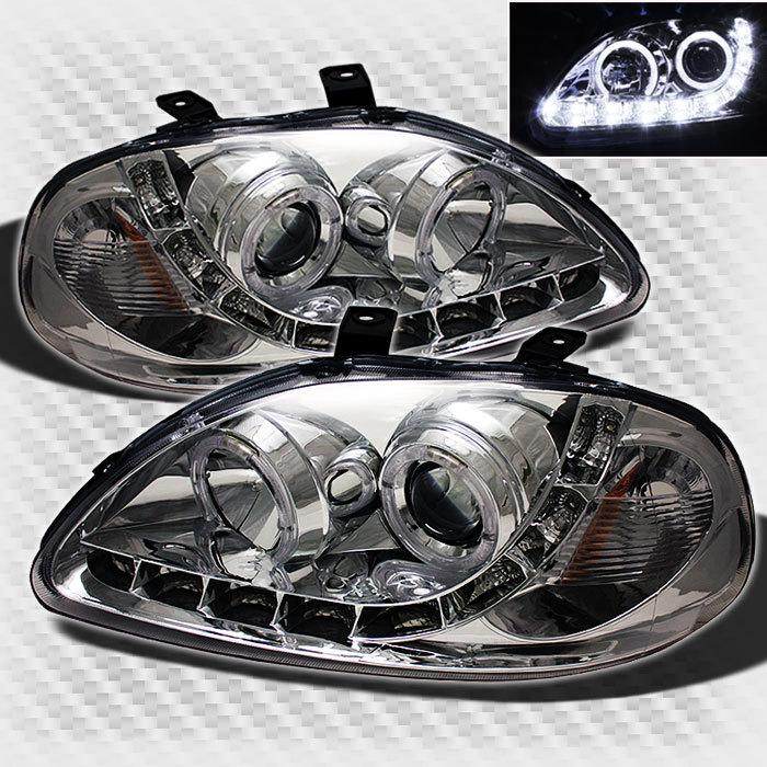 96-98 honda civic halo led projector headlights lamp head lights light pair set