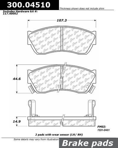 Centric 300.04510 brake pad or shoe, front-premium semi-met pads w/shims