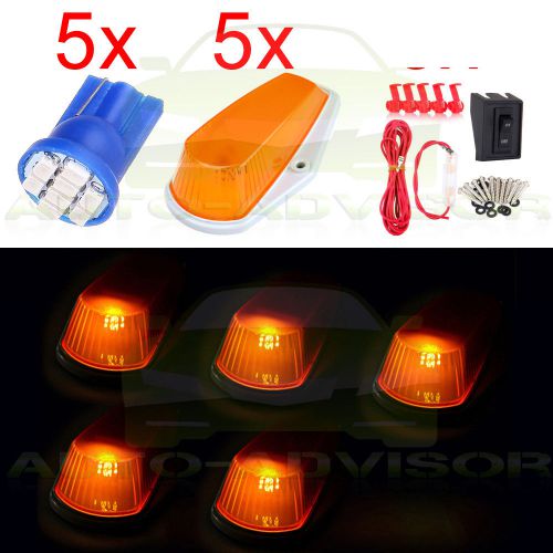 5x blue cab marker clearance light amber covers+ wire pack for 80-97 ford f-150