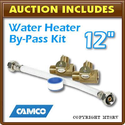 Camco 12" permanent water heater by-pass - brass values -z-