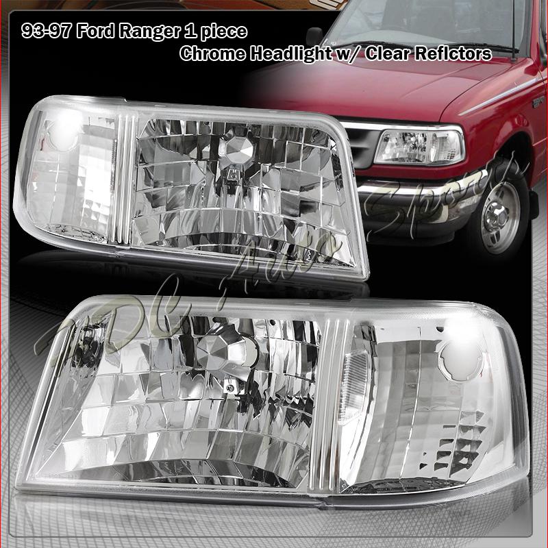 93-97 ford ranger chrome housing 2-in-1 head light lamps+clear reflector corner