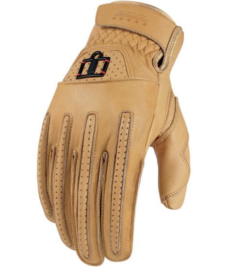 Icon 1000 rimfire mens leather motorcycle gloves tan l lg large