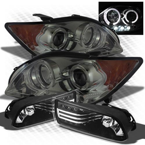 08-10 tc smoked halo led projector headlights + black fog lights w/led combo set